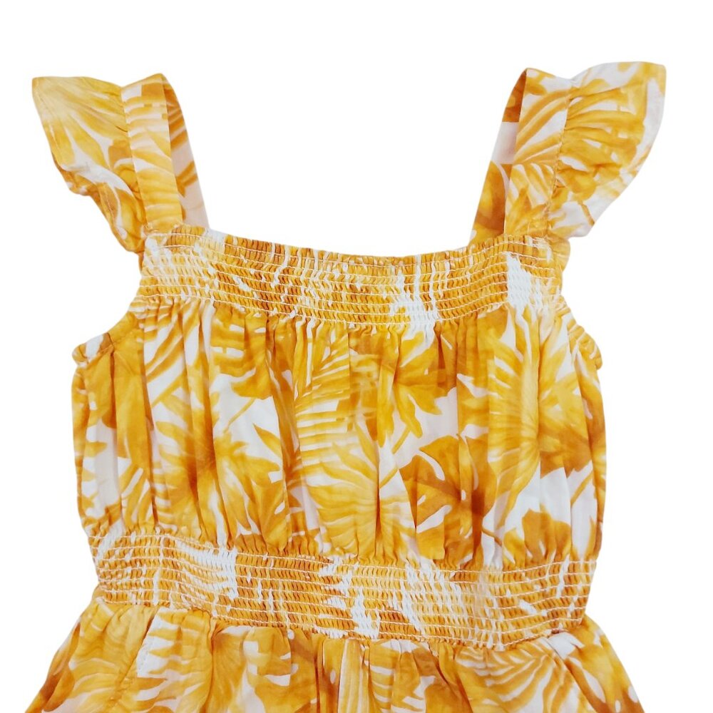Janie and Jack Romper Girls 3 Yellow Smocked Palm Print Square Neck 100% Cotton - Picture 2 of 11